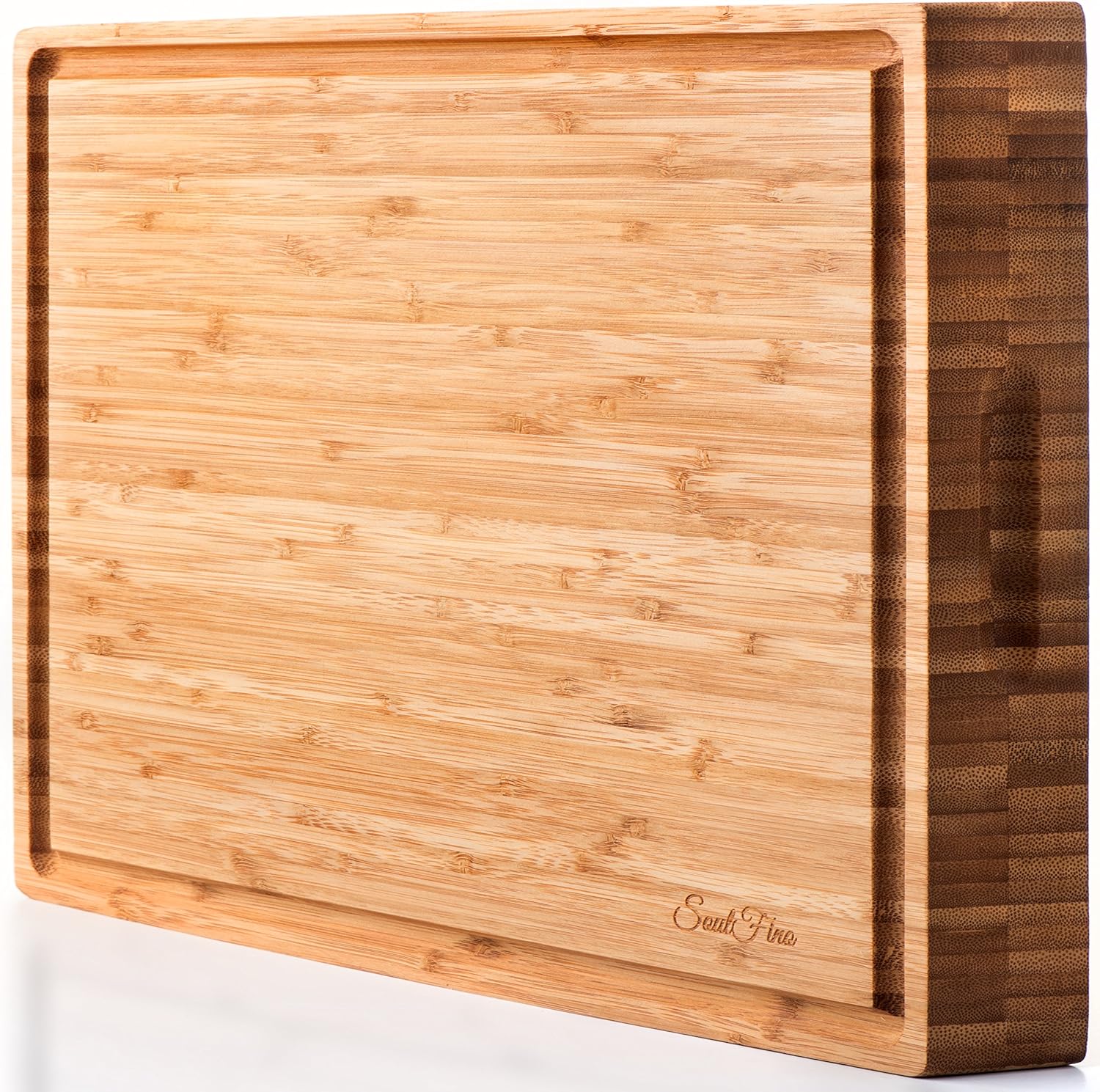 SOULFINO Bamboo Butcher Block - Cutting Board, Reversible with Juice Groove and Handles - Maximum Health Benefits and Low Maintenance - Extra Large Size, Nice and Thick Pack of 2