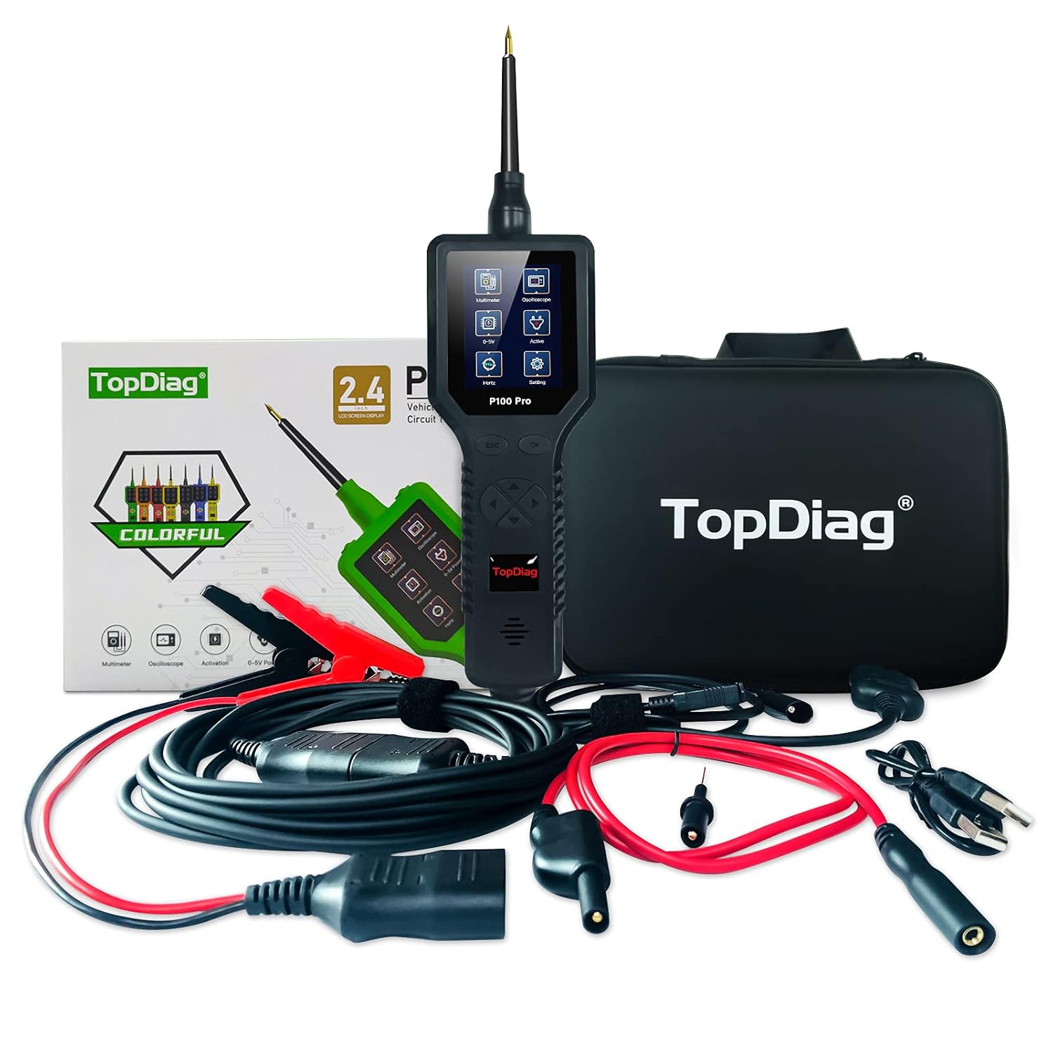 TopDiag Automotive Circuit Tester 12V 24V Car Electrical Tester Diagnostic Test Tool, Voltage Tester Trailer Lights Test, AC Circuit Signal Test, Car Component Activation