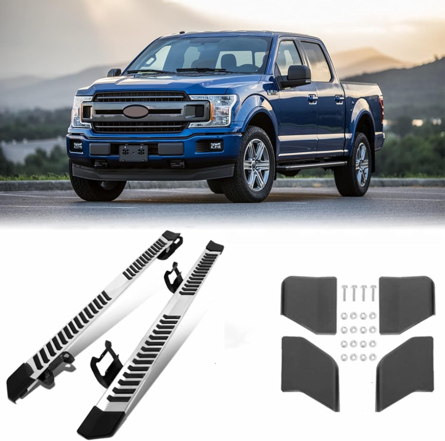 Running Boards Compatible with 2015-2021 Ford F150 Crew Cab & 2017-2021 F250/F350 Super Duty Crew Cab, 6