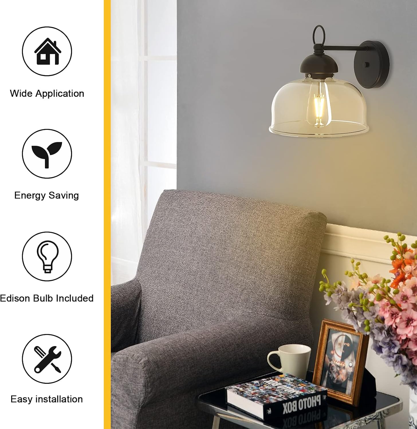 LityMax Modern Wall Sconce Lighting, Bathroom Vanity Light Fixtures, Wall Mount Light with Clear Glass Shade, Black Wall Lamp for Living Room, Bedroom, Bathroom, Hallway, Kitchen (Bulb Included)