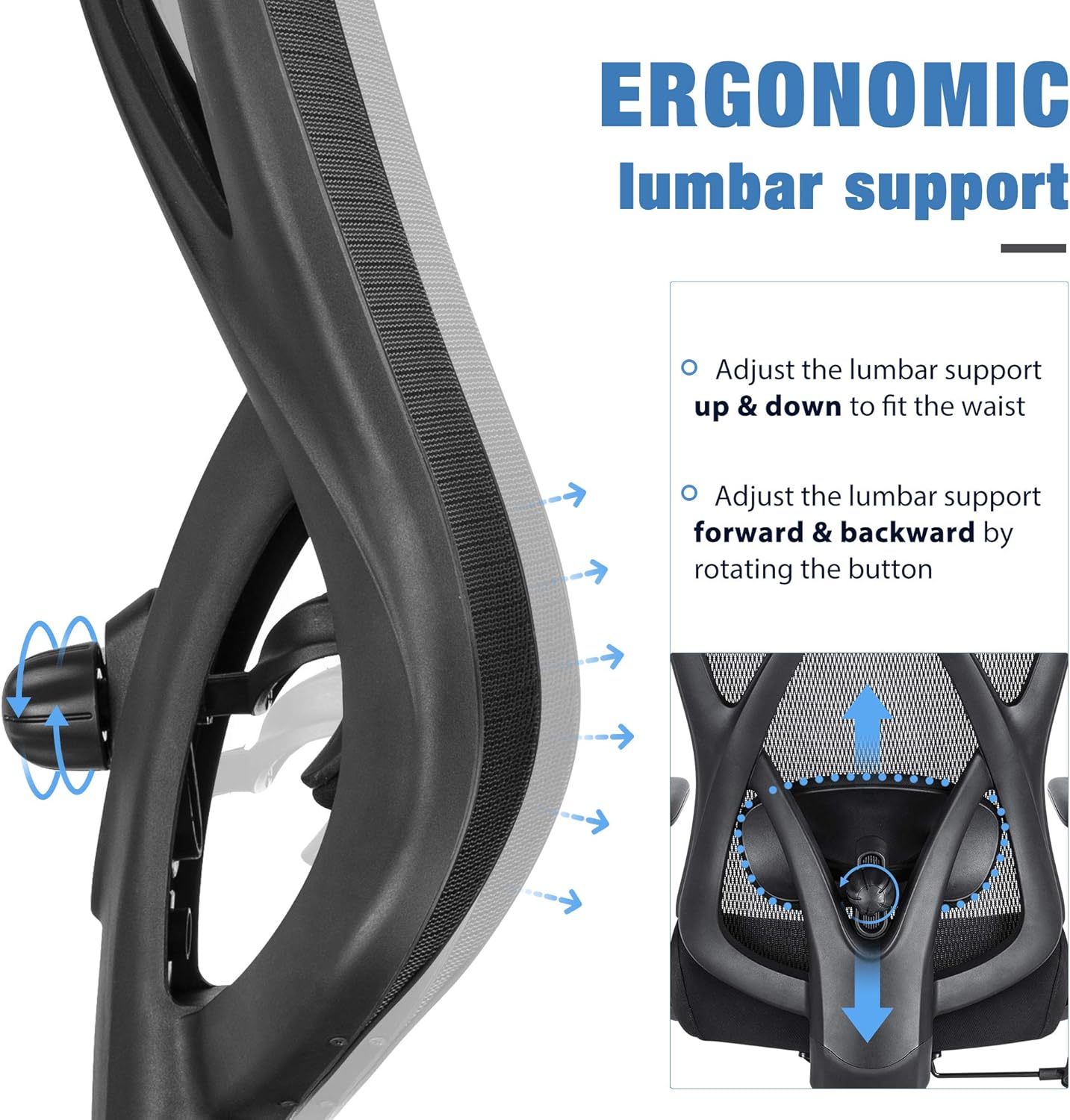 SUNNOW Ergonomic Office Chair with Adjustable Lumbar Support, High-Back Mesh Computer Chair - Headrest, Soft Sponge Cushion & Tilt Function, Swivel Desk Task Chair for Work Home