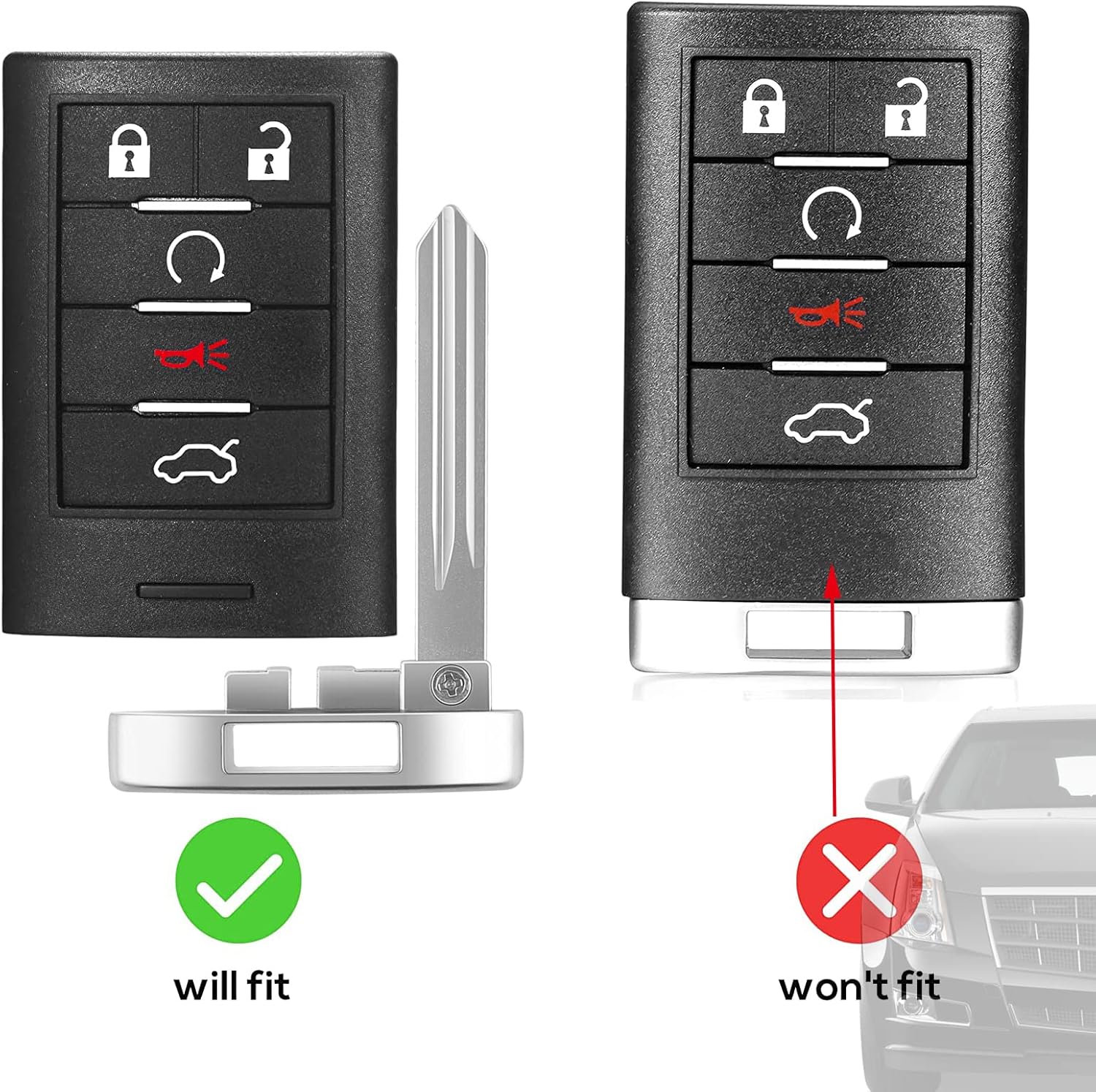 (FCC ID: M3N5WY7777A) 5 Buttons Compatible with Cadillac CTS 2008-2015/ STS 2008-2011Car Keyless Entry Remote Smart Key fob