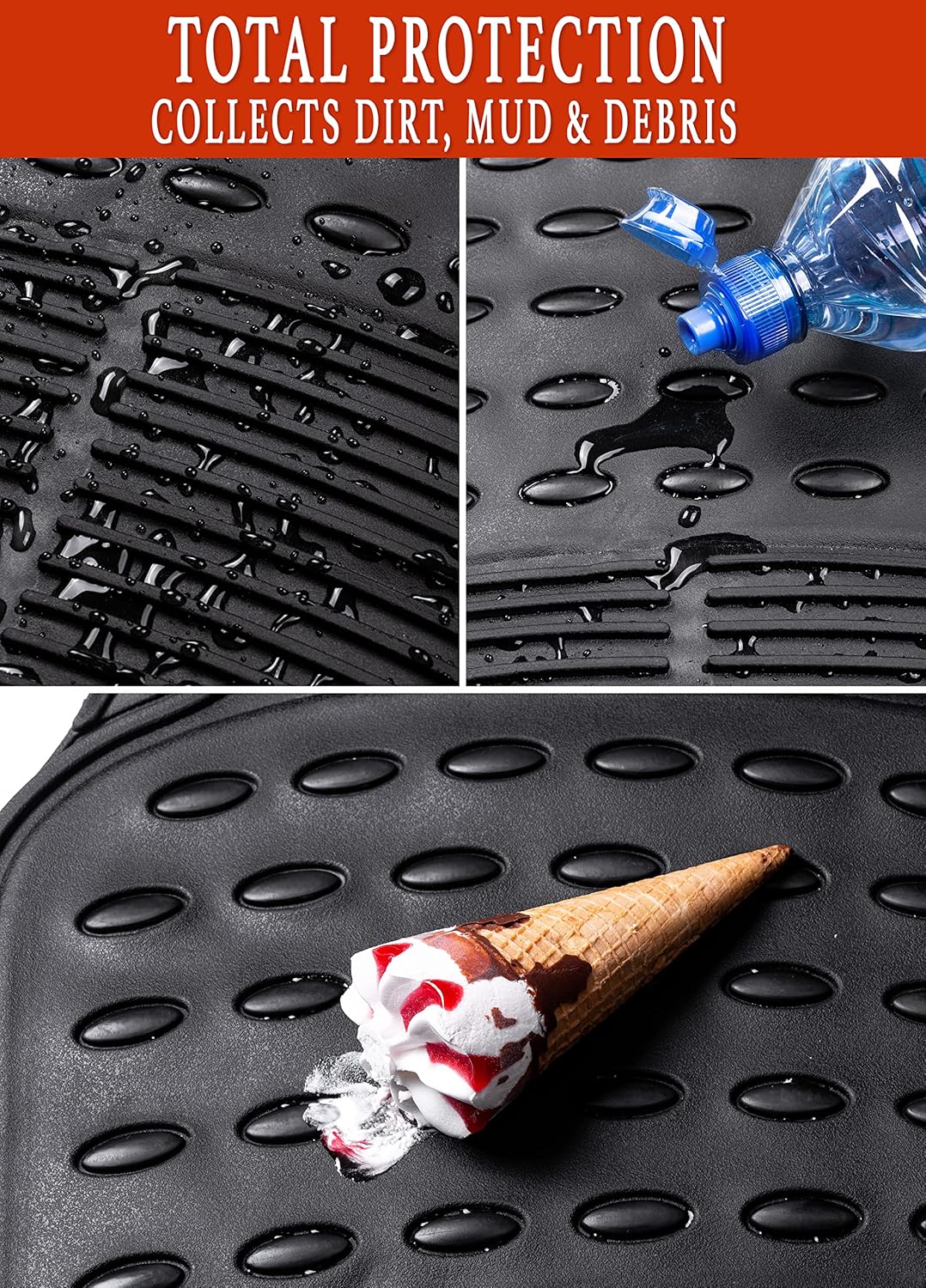 Zento Deals 4-Piece Black Trimmable Premium Quality Full Rubber-All Weather Heavy Duty Vehicle Floor Mats