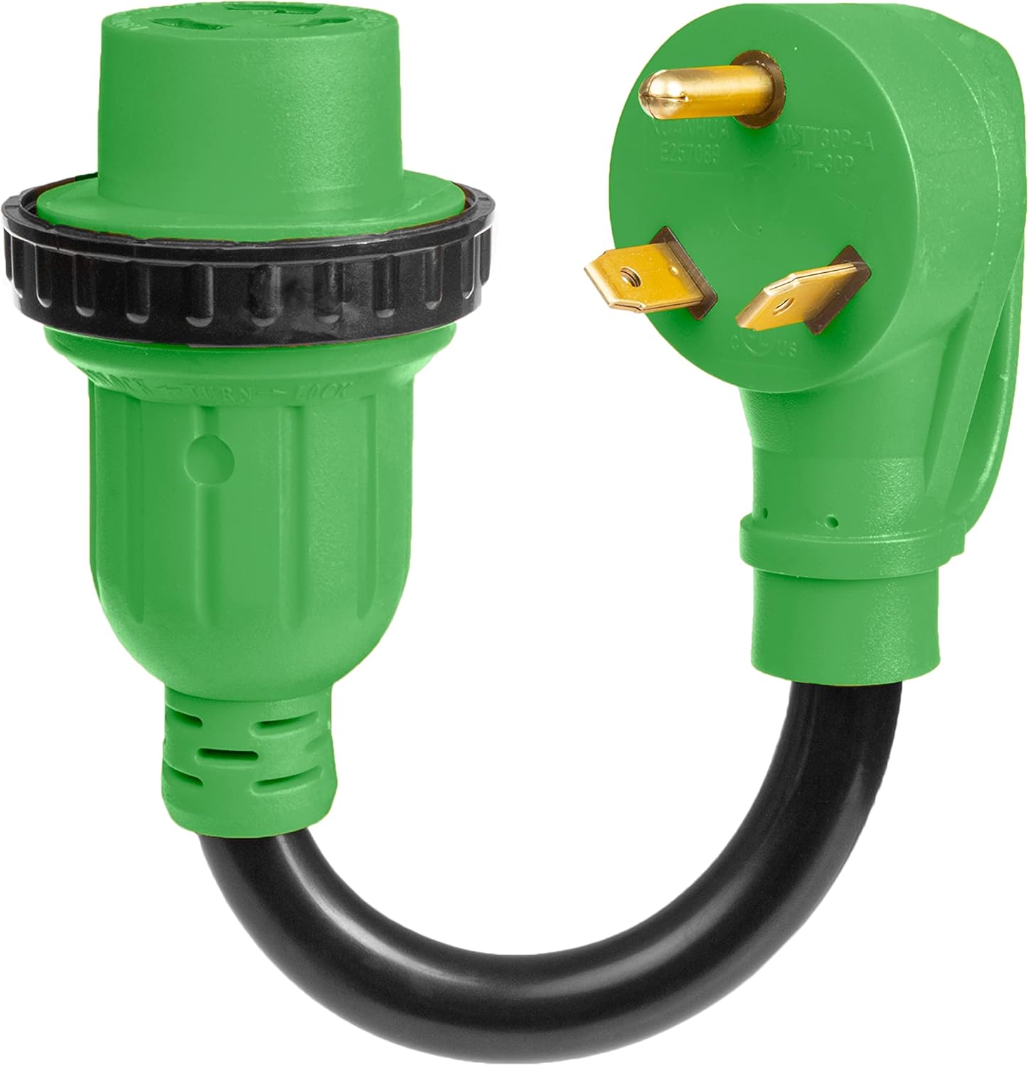 Cablectric 30 Amp Male to 30 Amp Locking RV Adapter Electrical Power Cord, 12 Inch - 10/3 STW L5-30P to TT-30R, Yellow and Black