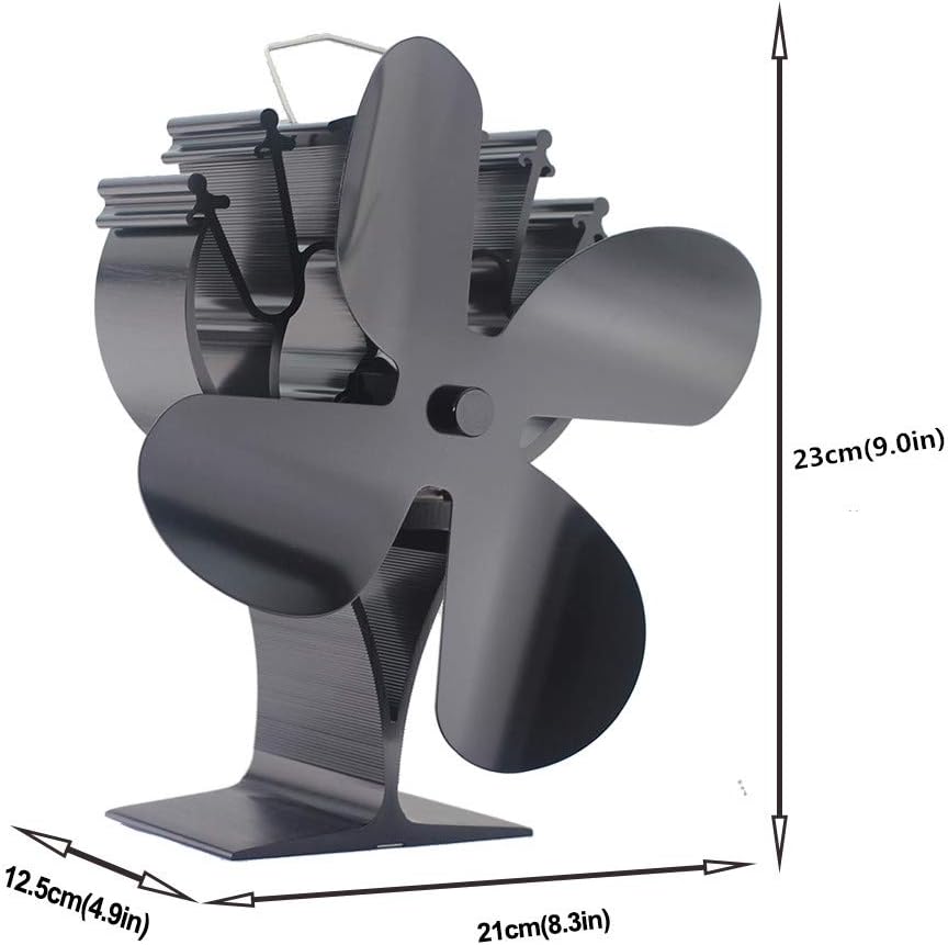VODA Newly Upgrade 4 Blades Heat Powered Stove Eco Fan with Magnetic Thermometer for Wood Log Burner Fireplace Pack of 2