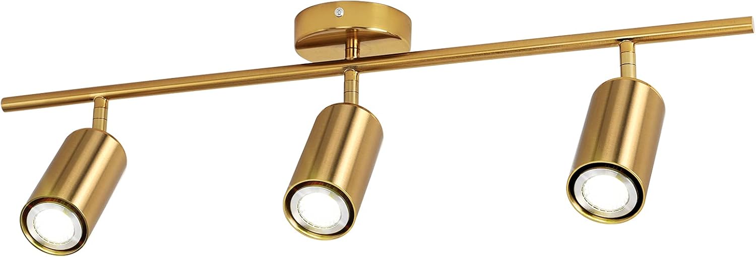 Modern Adjustable Ceiling Spotlight Fixture，3 Heads Gold Track Lighting Semi Flush Ceiling Pendant Light Fixture for Kitchen, Dining Room Living Room