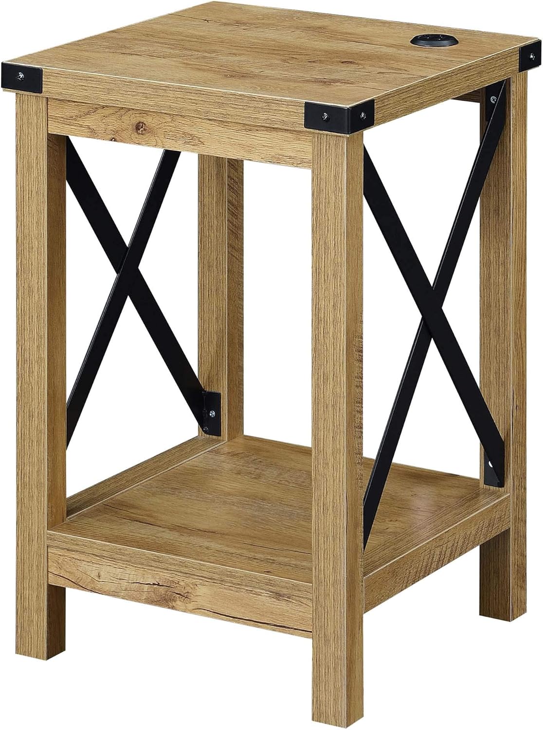 Convenience Concepts Durango End Table with Charging Station and Shelf, Barnwood/Black Pack of 2