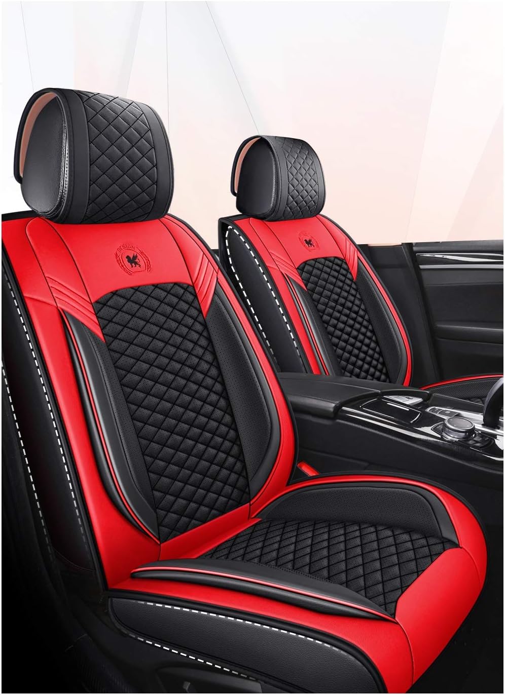 ZQY Comfortable Leather Auto Car Seat Covers 5 Seats Full Set Universal Fit (Black & Red)