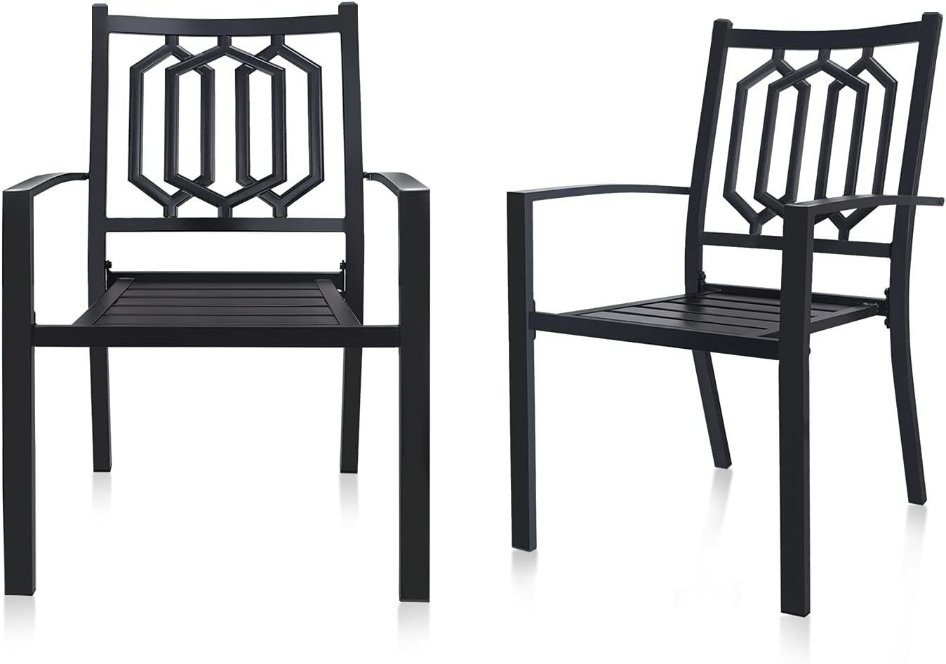 Outdoor Bistro Chairs Set of 2 Metal Patio Dining Seating Stackable Chairs Set for Garden Porch Backyard, Black