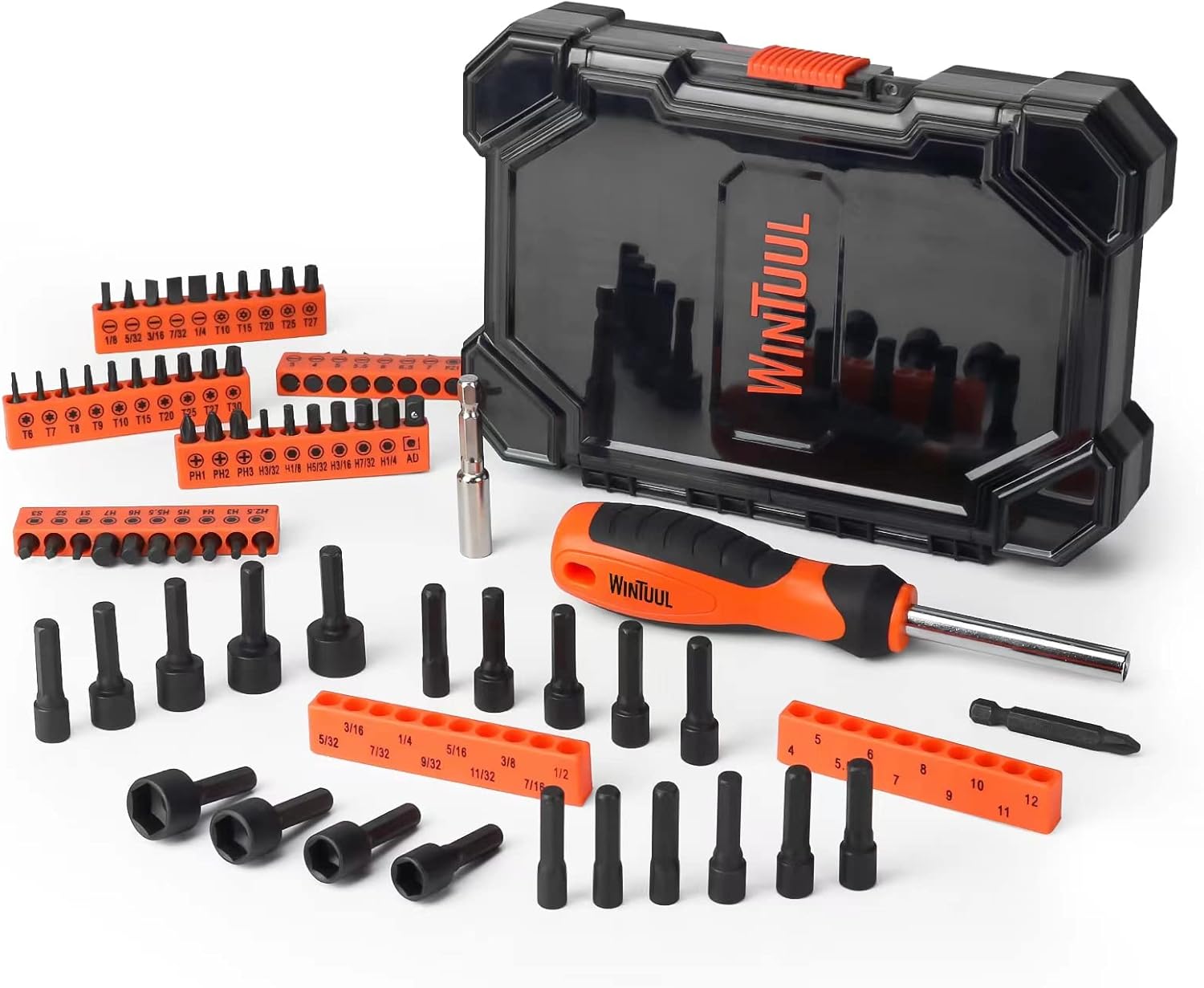 WINTUUL 73PC Nut Driver Set With Screwdriver Bits for Impact Drill, 1/4