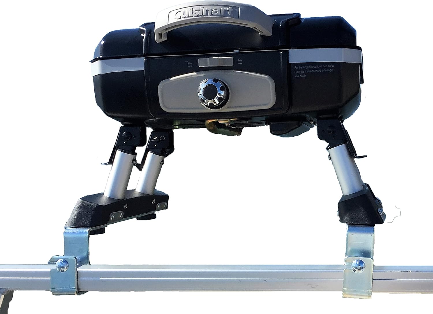 Cuisinart Grill Modified for Pontoon Boat with Arnall's Stainless Grill Bracket Set BLACK