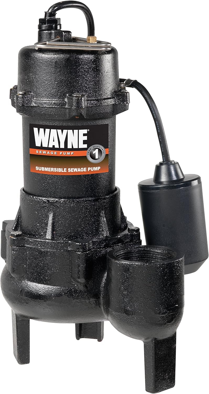 Wayne RPP50 Cast Iron Sewage Pump with Piggy Back Tether Float Switch, Black