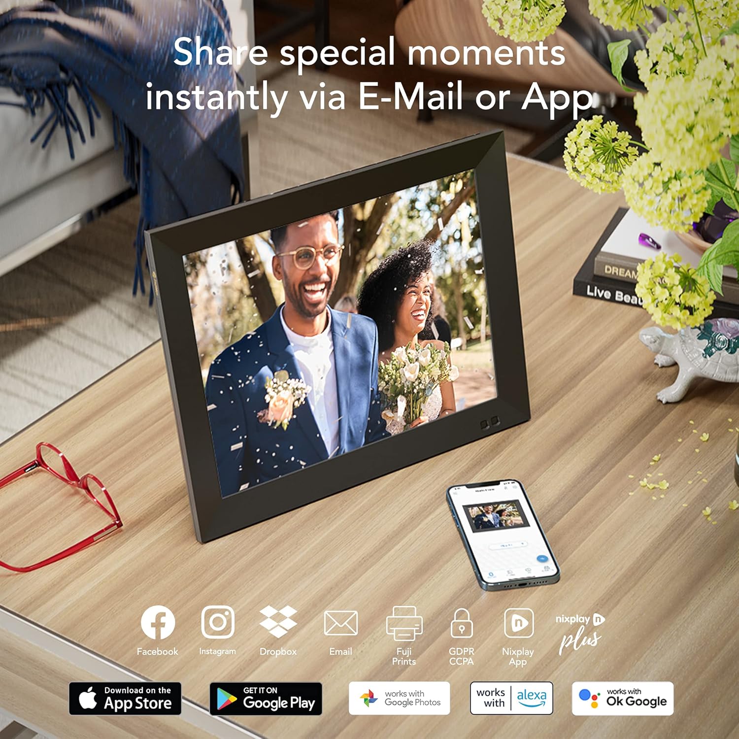 Nixplay 15 inch Smart Digital Photo Frame with WiFi (W15F) - Black - Share Photos and Videos Instantly via Email or App