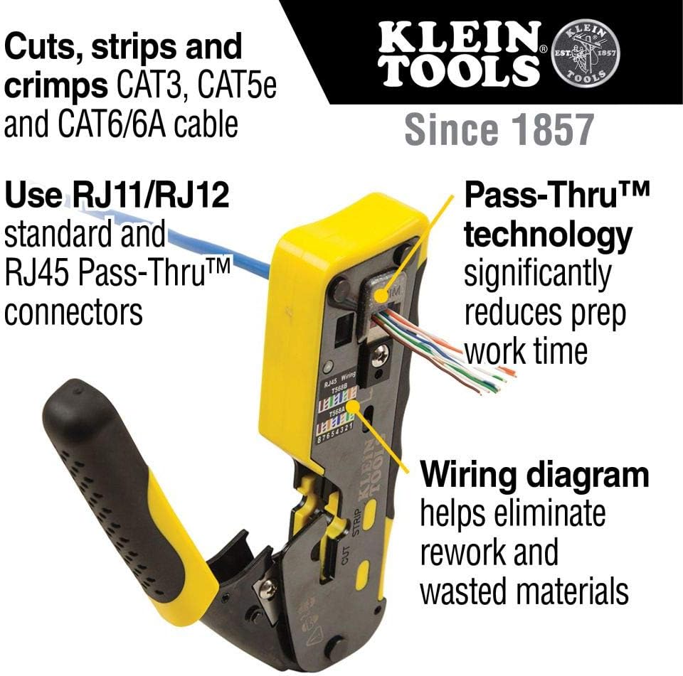 Klein Tools VDV226-110 Wire Crimper / Wire Cutter / Wire Stripper Pass-Thru Modular All-in-One Tool for Video, Telecom, Datacom and more