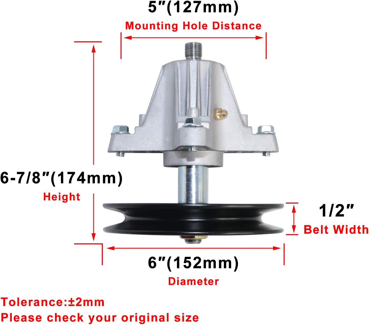 boeray Spindle Assembly for Cub Cadet MTD 918-04822A 918-04822B 618-04822 918-04889 30-8001 14328 82-058 Lawn Mower Deck Fit Most 42in and 30in Mini Riders with Pulley Tapped Bolt Zerk Fitting Pack of 2