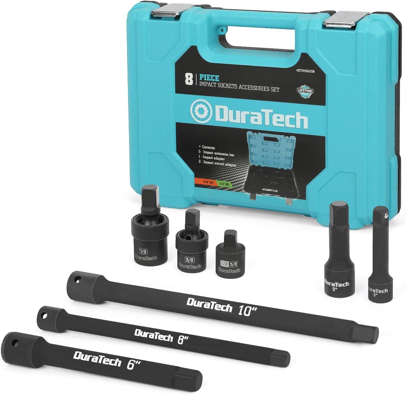 DURATECH Impact Socket Adapter Set, 8-piece including 3/8 in. and 1/2 in. Drive Adapter and Universal Joints, Reducer, Extension Bars