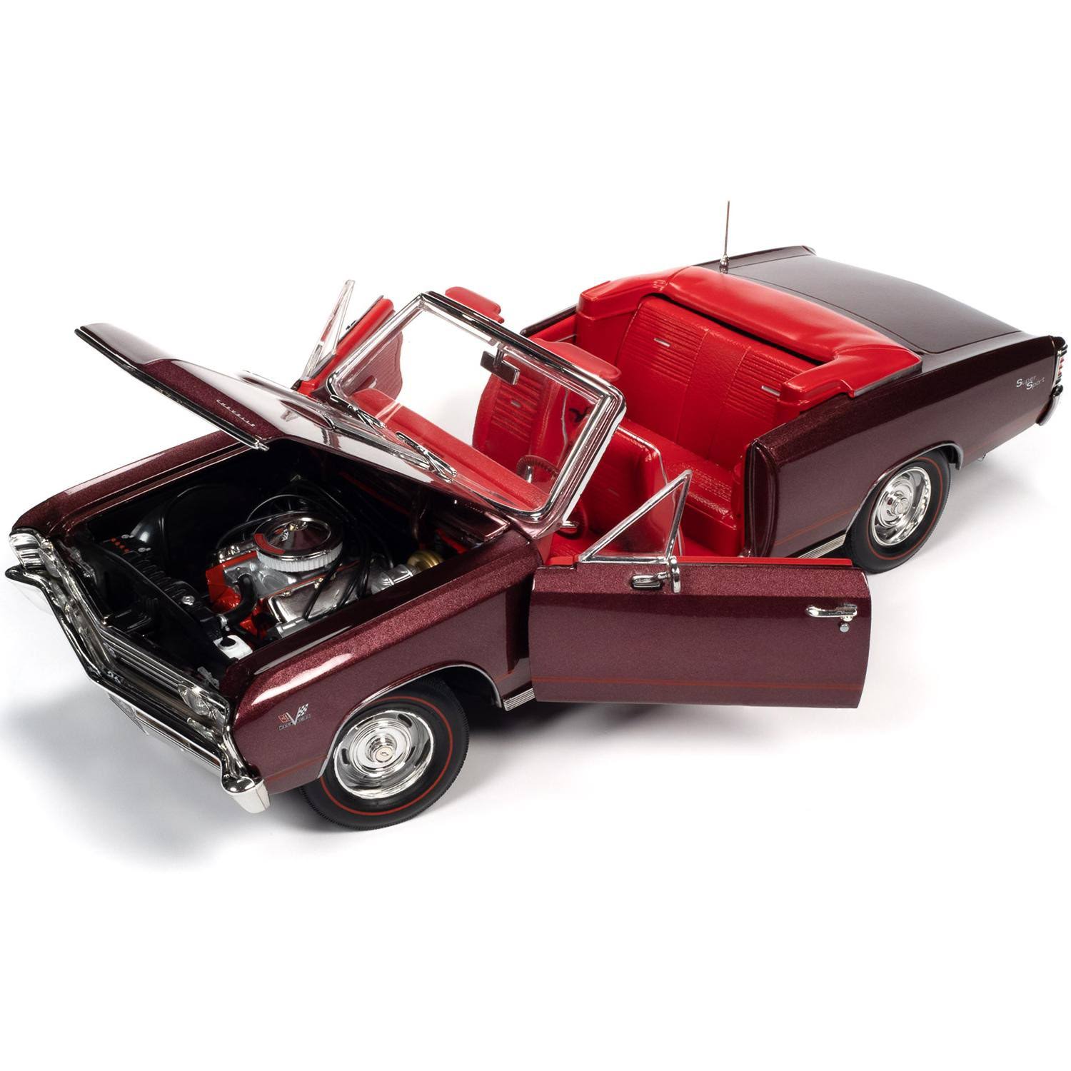 1967 Chevrolet Chevelle SS 396 Convertible Madiera Maroon Metallic with Red Interior (MCACN) 1/18 Diecast Model Car by Autoworld