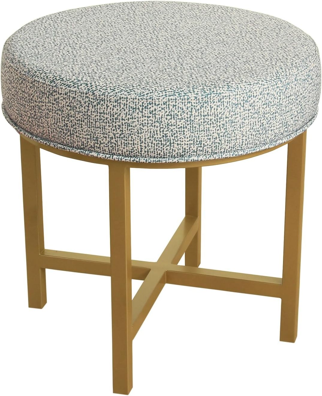 HomePop Round Metal Base Decorative Ottoman, Silver Pack of 2