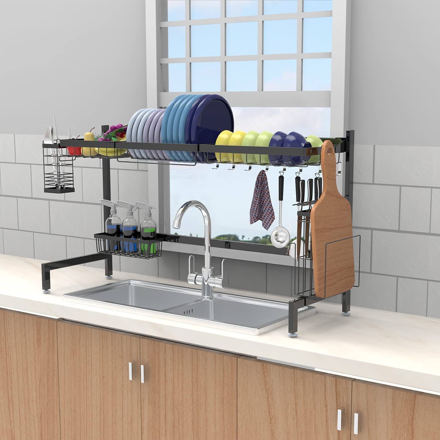 Shop Again Over Sink Dish Drying Rack Black- Large Dish Rack Drainer for Steel