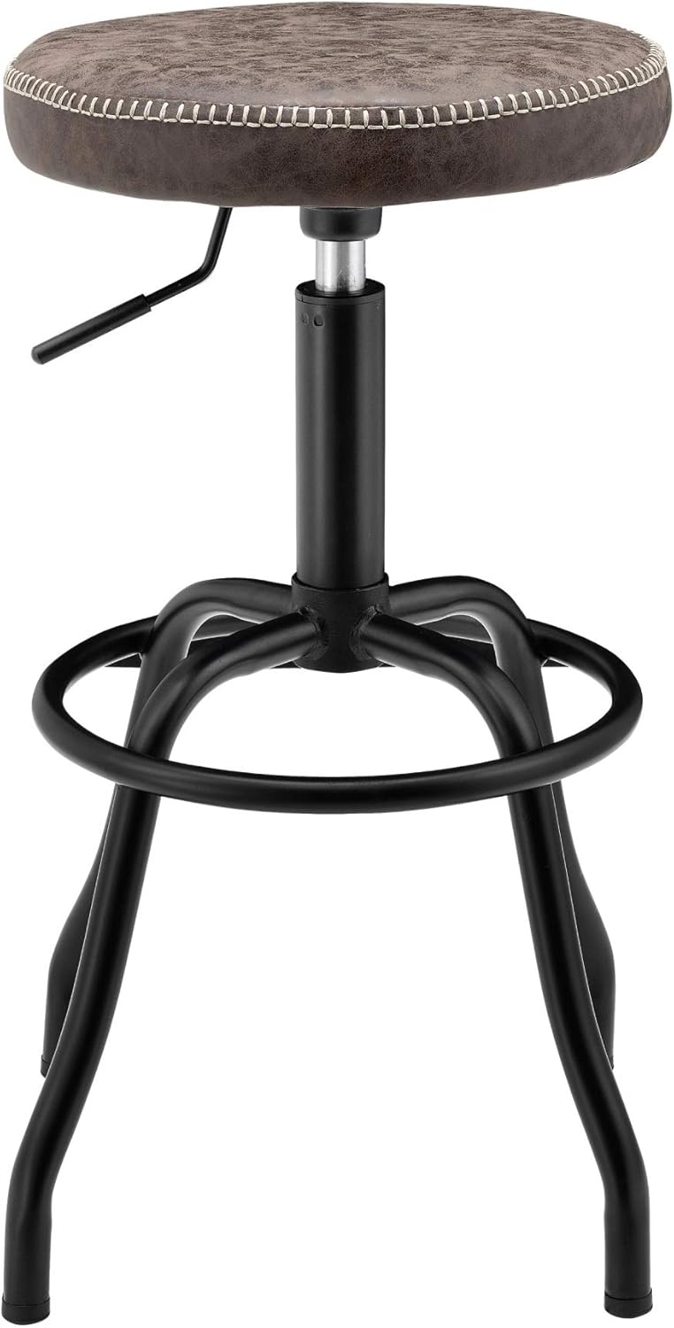 New Pacific Direct Eaton PU Leather Gaslift Backless Swivel Bar Bar & Counter Stools, Vintage Coffee Brown Pack of 2