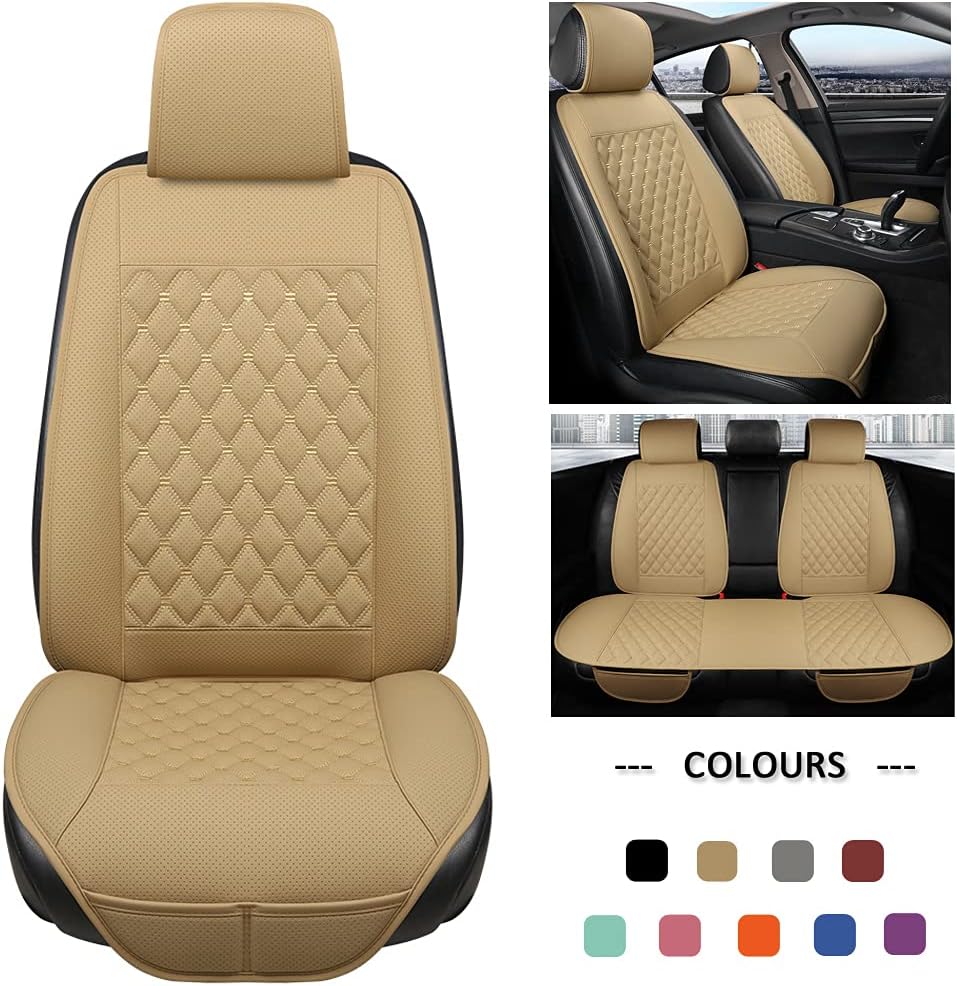 Black Panther Full Set Car Seat Covers, Luxury Car Seat Protectors Universal Anti-Slip Seat Cover for 5-Seater Models, Diamond Pattern (Beige)