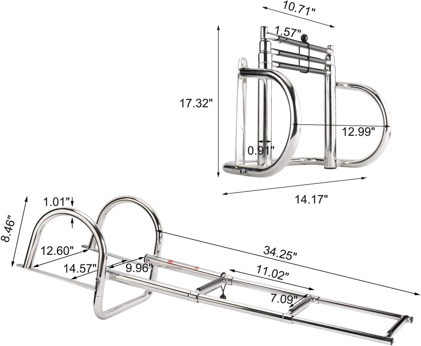 HYDDNice 3 Step Pontoon Boat Ladder Stainless Steel Telescoping Inboard Ladder Dock Ladder Pack of 2
