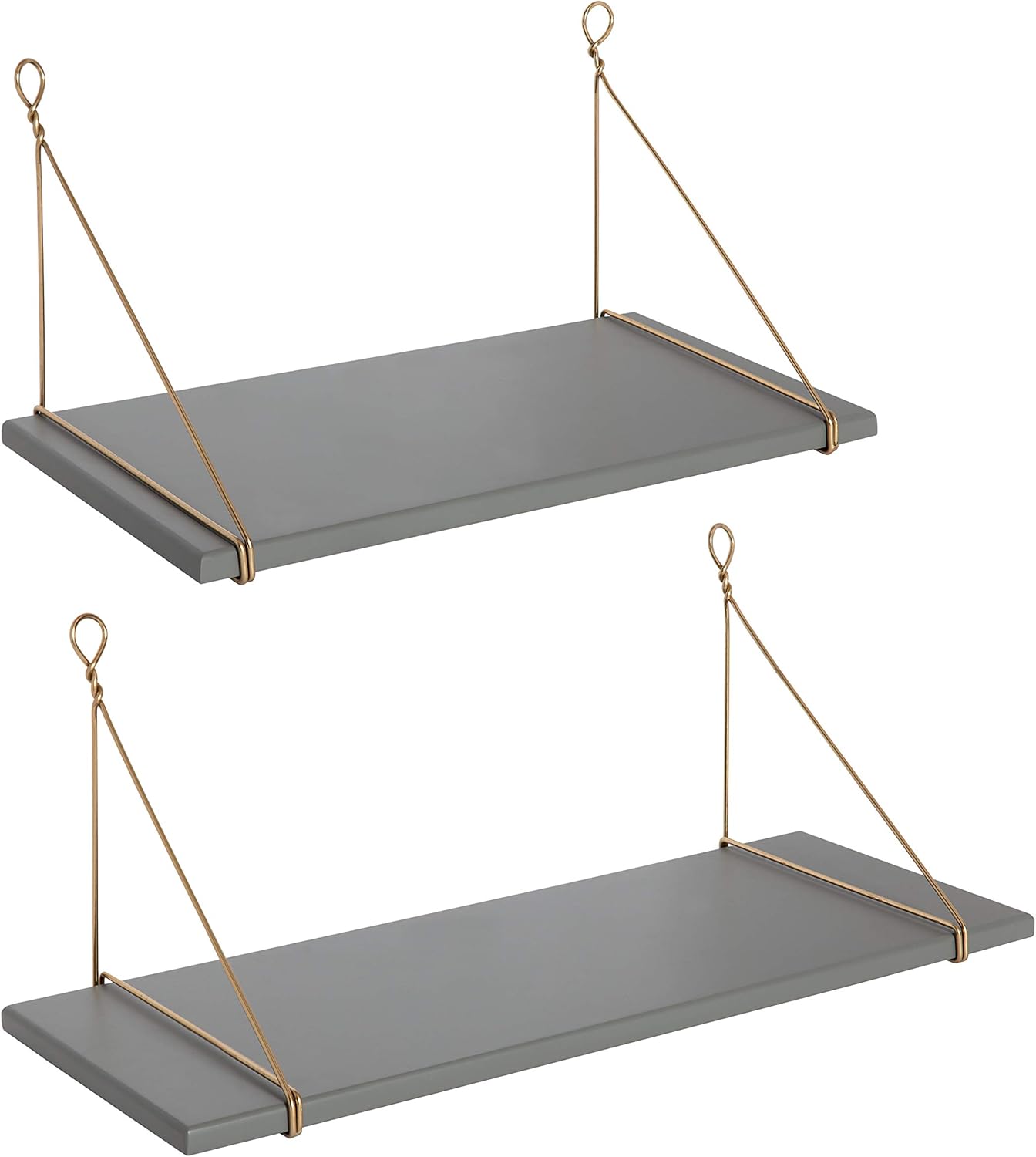 Kate and Laurel Vista Wood and Metal Wall Shelves, 2 Piece Set, Gray and Gold Pack of 2