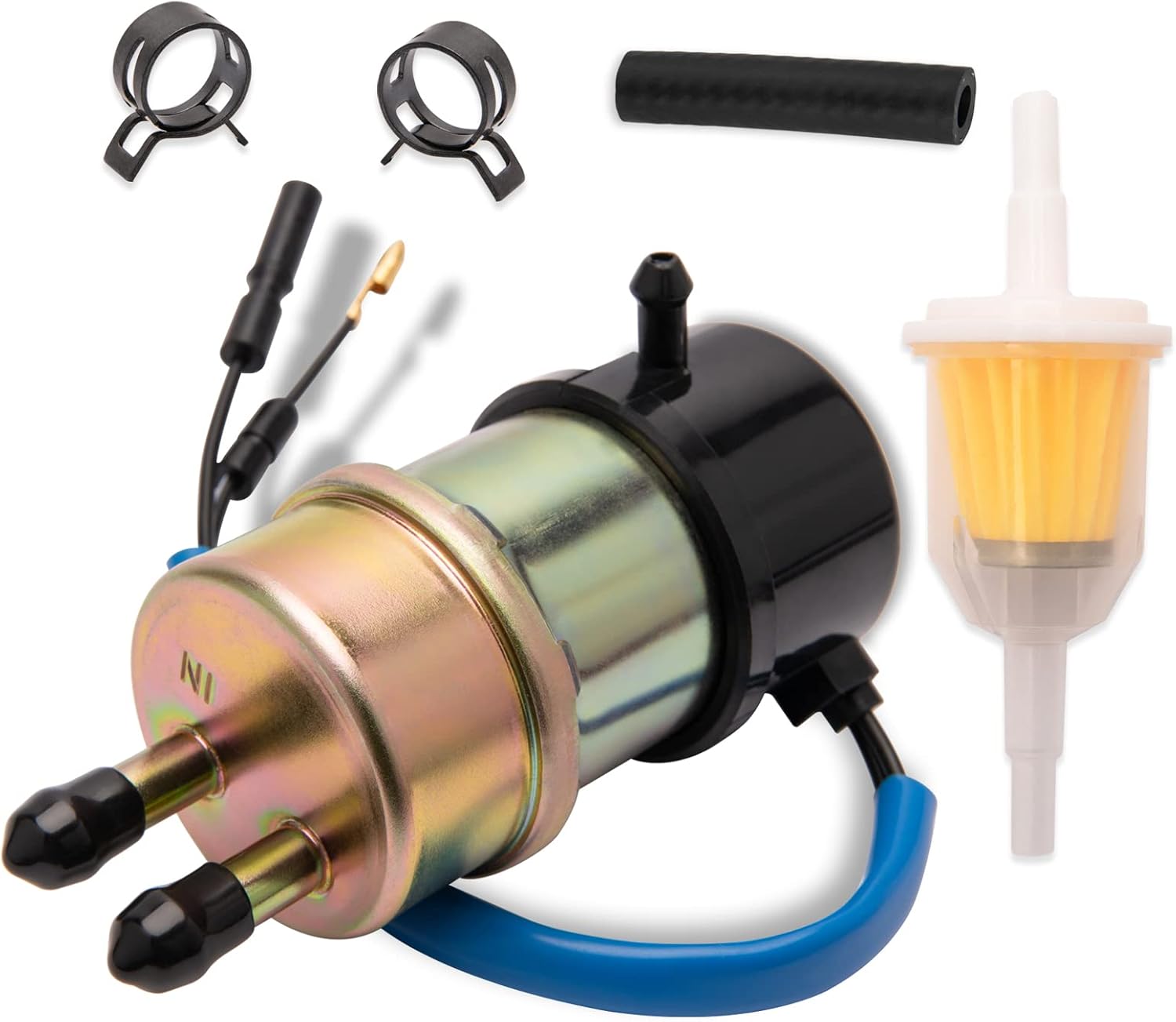 Electric Fuel Pump 49040-1055 Replace for 12v Kawasaki Mule Fuel Pump KAF620 Compatible with Kawasaki Mule 2510 3010 3000 3020 2500 2520 1000 (8mm In/Outlet)