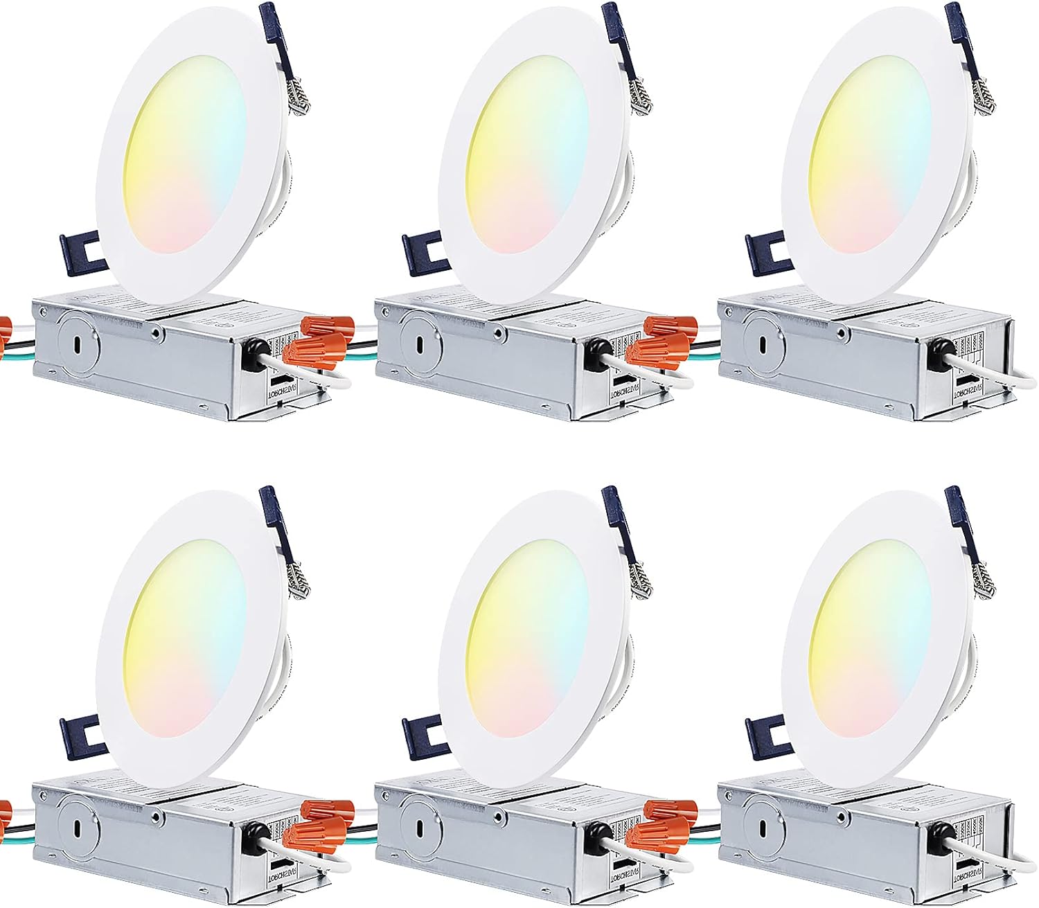 TORCHSTAR 4 Inch 2700K/3000K/3500K/4000K/5000K Five Color Selectable, Dimmable 10.5W CRI 90+, Ultra-Thin LED Recessed Light with Junction Box, Wet Location Available, ETL & Energy Star, Pack of 6