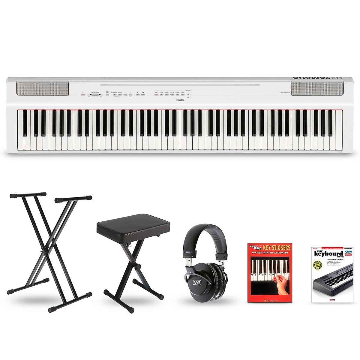 Yamaha P-125 Digital Piano Keyboard Package White Deluxe Package