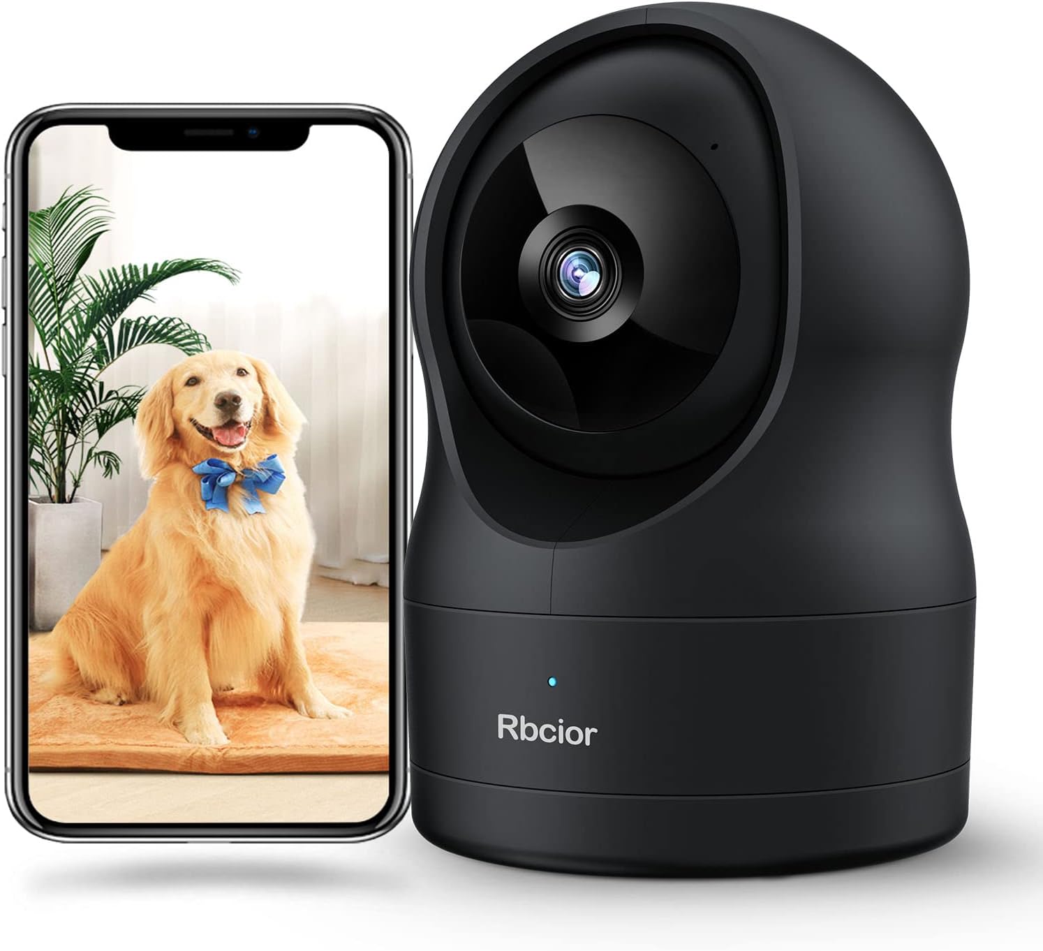 Indoor Camera for Home Security, Rbcior 1080P Dog Camera 2.4G WiFi Wireless Pet Camera with Auto Motion Tracking, 2-Way Audio, IR Night Vision, 360 Degree Baby Monitor Compatible with Alexa Pack of 2