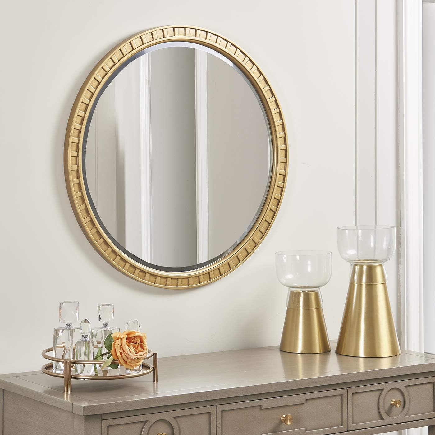 Jennifer Taylor Home Troy Round Gold Accent Wall Mirror, Golden Oak
