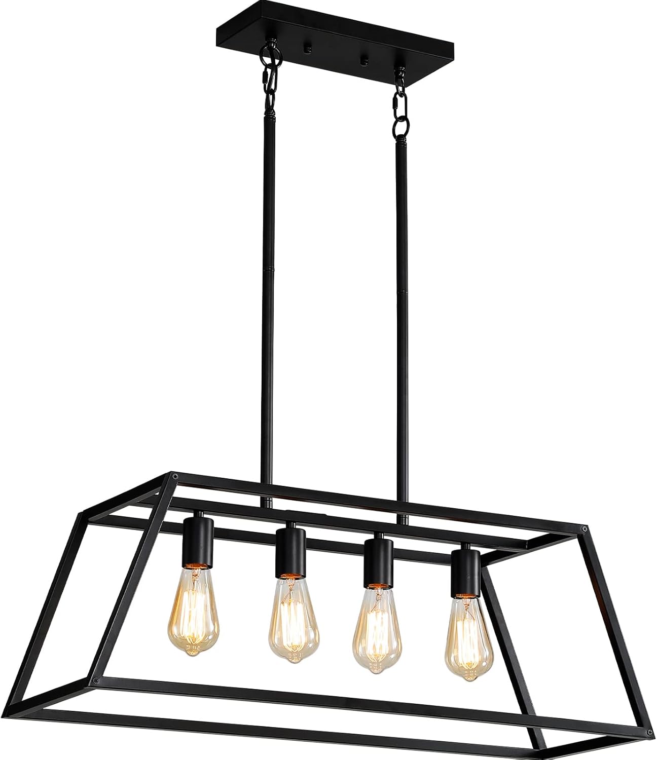 Black Kitchen Island Lighting, 4-Light Farmhouse Chandeliers, Modern Industrial Linear Rectangle Pendant Light Fixtures for Dining Room Kitchen Bar Foyer(Metal, E26 Base)