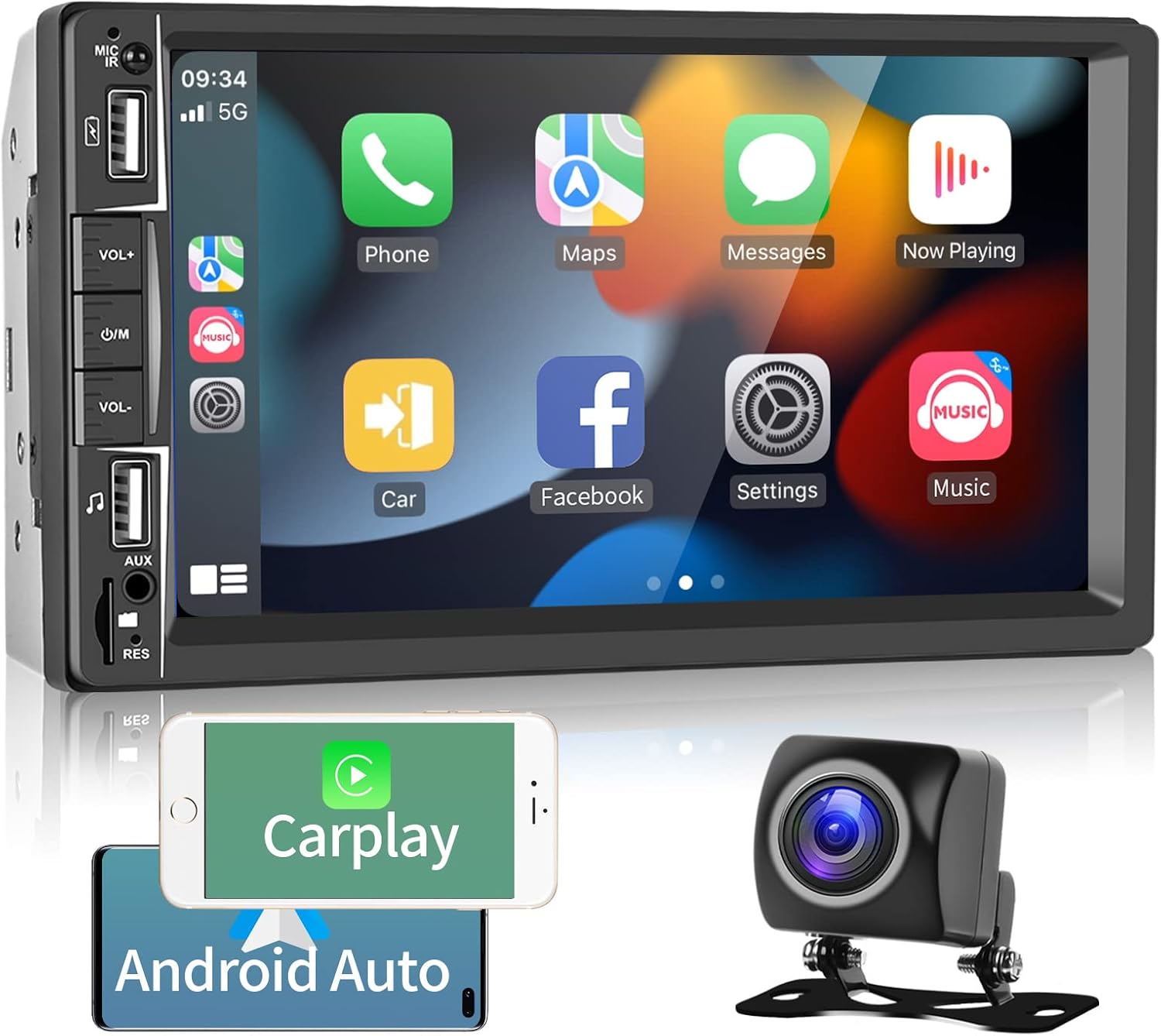Carplay and Android Auto Double Din Car Stereo Compatible with 7&rdquo; Touchscreen Headunit AHD Backup Camera Mirror Link Bluetooth FM Radio Receiver USB/TF/AUX Steering Wheel Control
