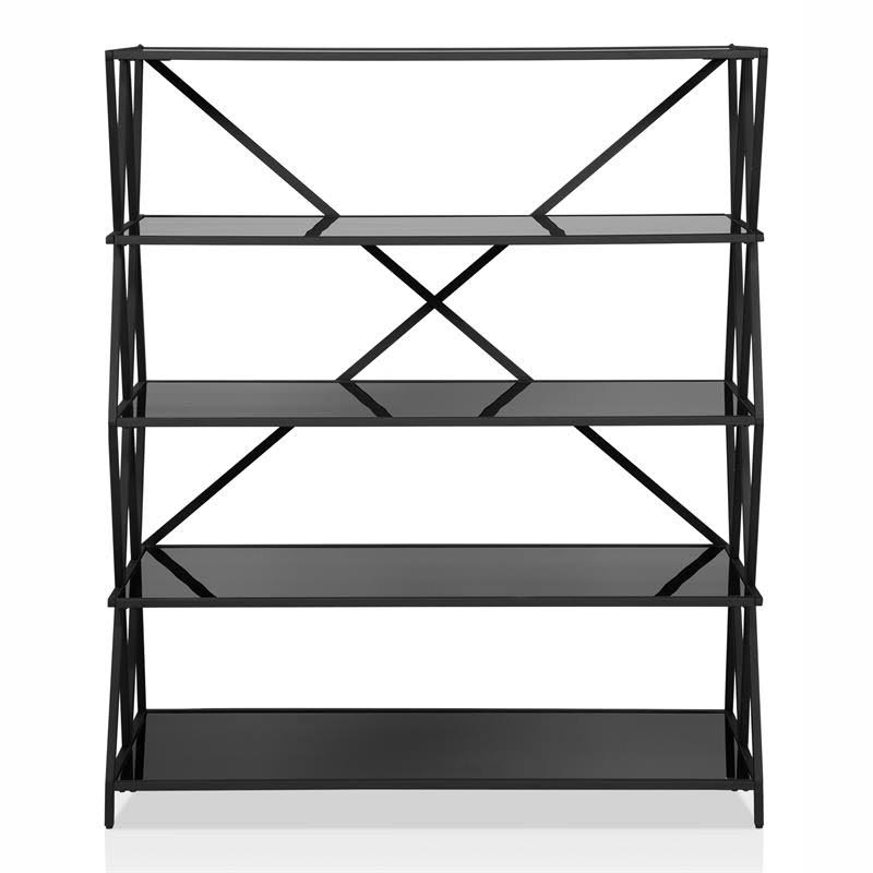 Furniture of America Vorsko Industrial Glass 5-Shelf Large Bookcase in Black - IDF-AC577-5L