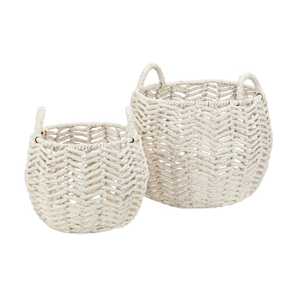 StyleWell Ivory Round Water Hyacinth Decorative Basket with Handles (Set of 2)