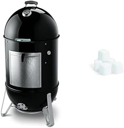 Weber 731001 Smokey Mountain Cooker 22-Inch Charcoal Smoker, Black and Lighter Cube Bundle