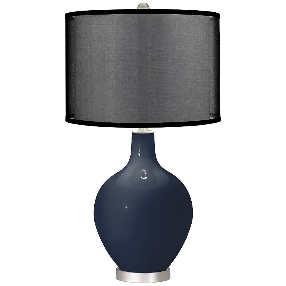 Color + Plus Naval Ovo Table Lamp with Organza Black Shade, Blue