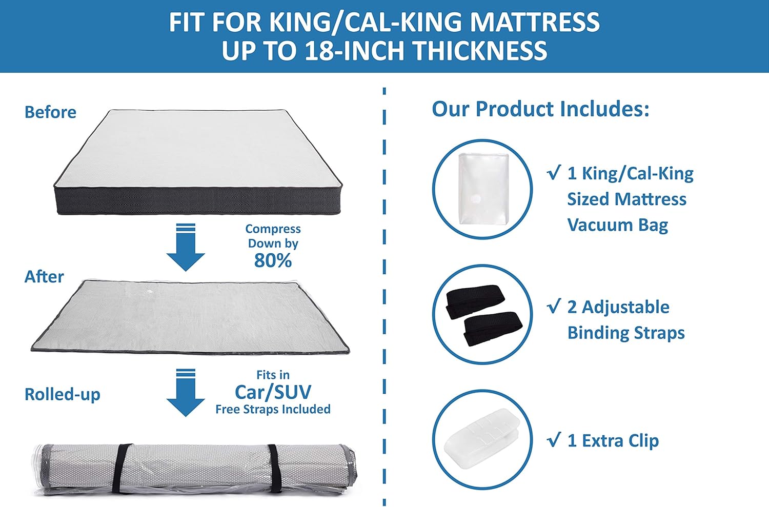 King/Cal-King Foam Mattress Vacuum Bag for Moving, Storage, Vacuum Seal Mattress Bag with Straps