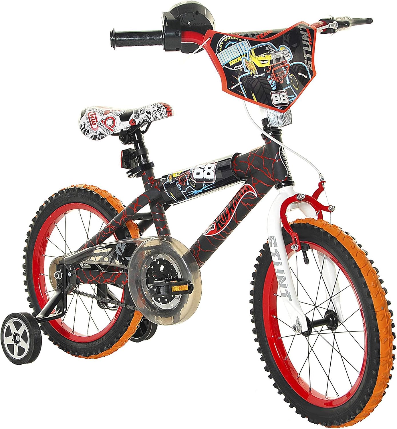 Dynacraft Hot Wheels Kids Bike Boys 16 Inch with Rev Grip Accessory, Front Hand Brake and Traning Wheels in Black