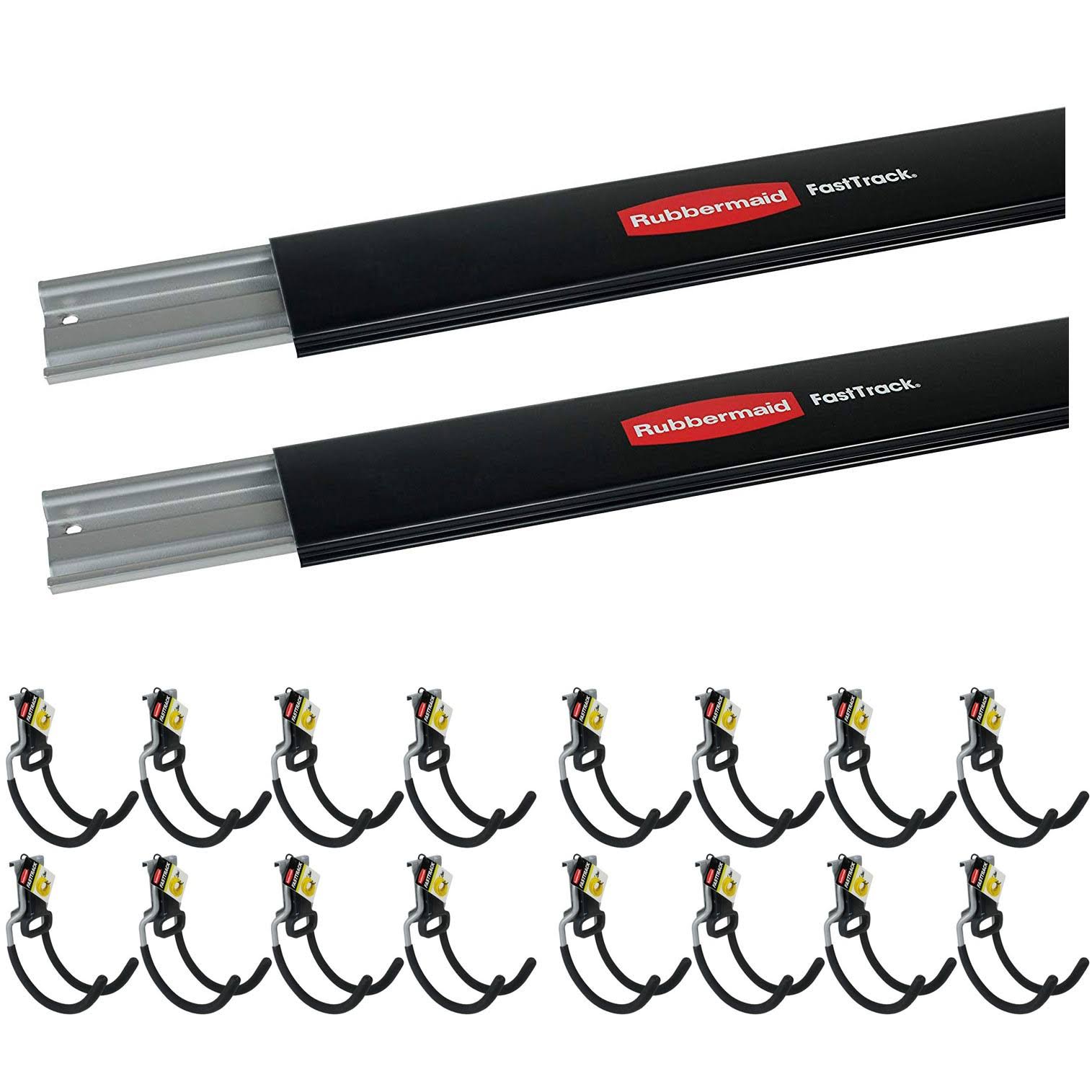 Rubbermaid Fast Track Wall Mount Storage Rail (2 Pack) u0026 Utility Hooks (16 Pack) 82166382