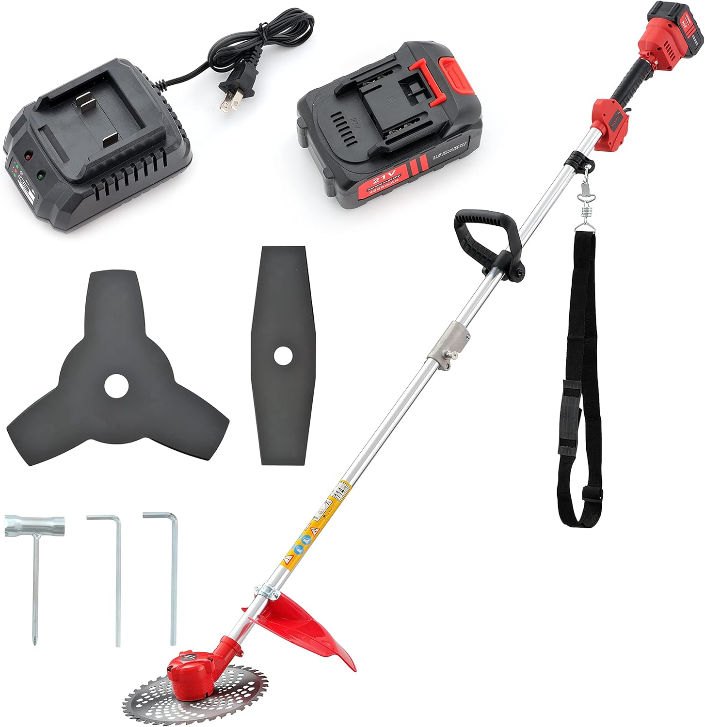 MAXMAN Brushless String Trimmer Brush Cutter, 21V Cordless Weed Eater, Weed Wacker with 3 Blades for Lawn Garden Yard Pruning and Trimming, 4.0Ah Batteries and Charger Included, 9-inch Cutting Width