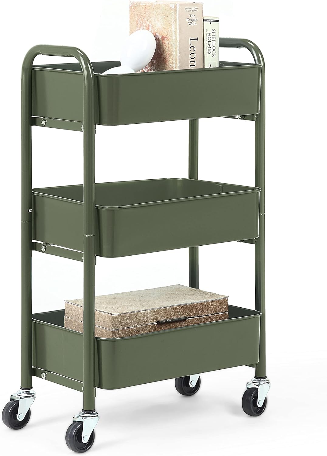 SunnyPoint 3-Tier Delicate Compact Rolling Metal Storage Organizer - Mobile Utility Cart Kitchen/Under Desk Cart with Caster Wheels (Turq, Compact (15.5