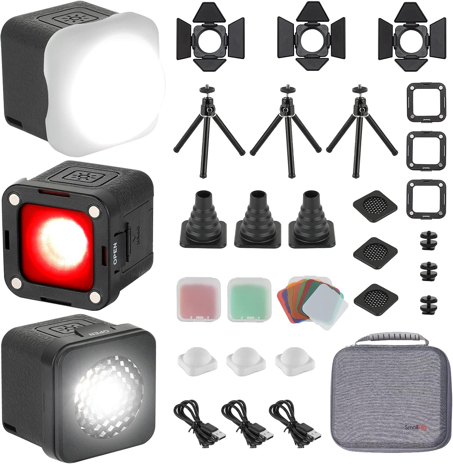 LED Video Light Kit (3 Pack) , SmallRig Mini Led Light Watreproof Portable Lighting Kit with 8 Color Filters, Dimmable Fill Photography Light 5600K CRI95 for Smartphone, Action and DSLR Camera 3469