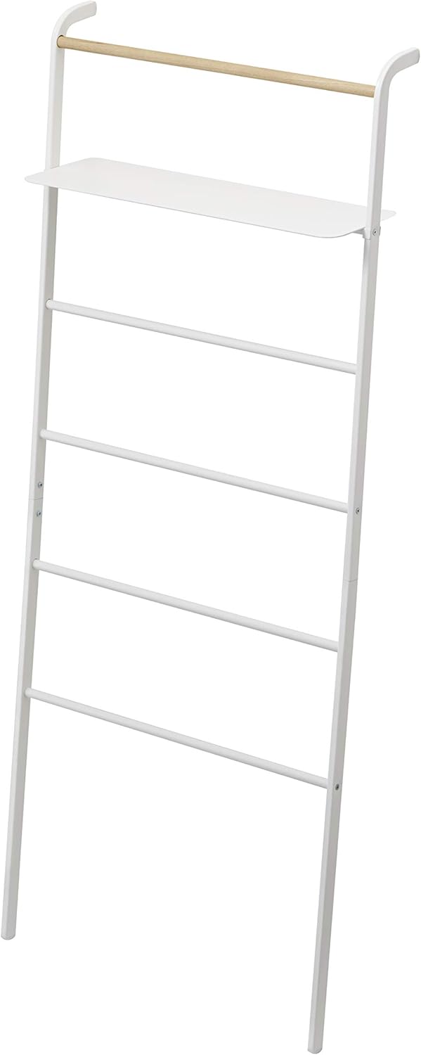 YAMAZAKI home Tower Leaning Ladder With Shelf Black