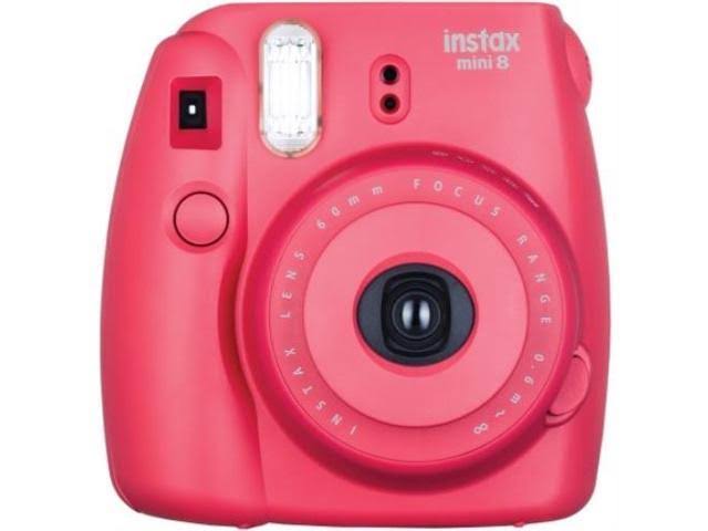 Fujifilm Instax Mini 8 Raspberry Bundle: Instant Camera + Instant Stripe Film + Accessories