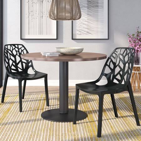 LeisureMod Modern Cornelia Tree Cut-Out Back Design Dining Chair, Solid Black Set of 2