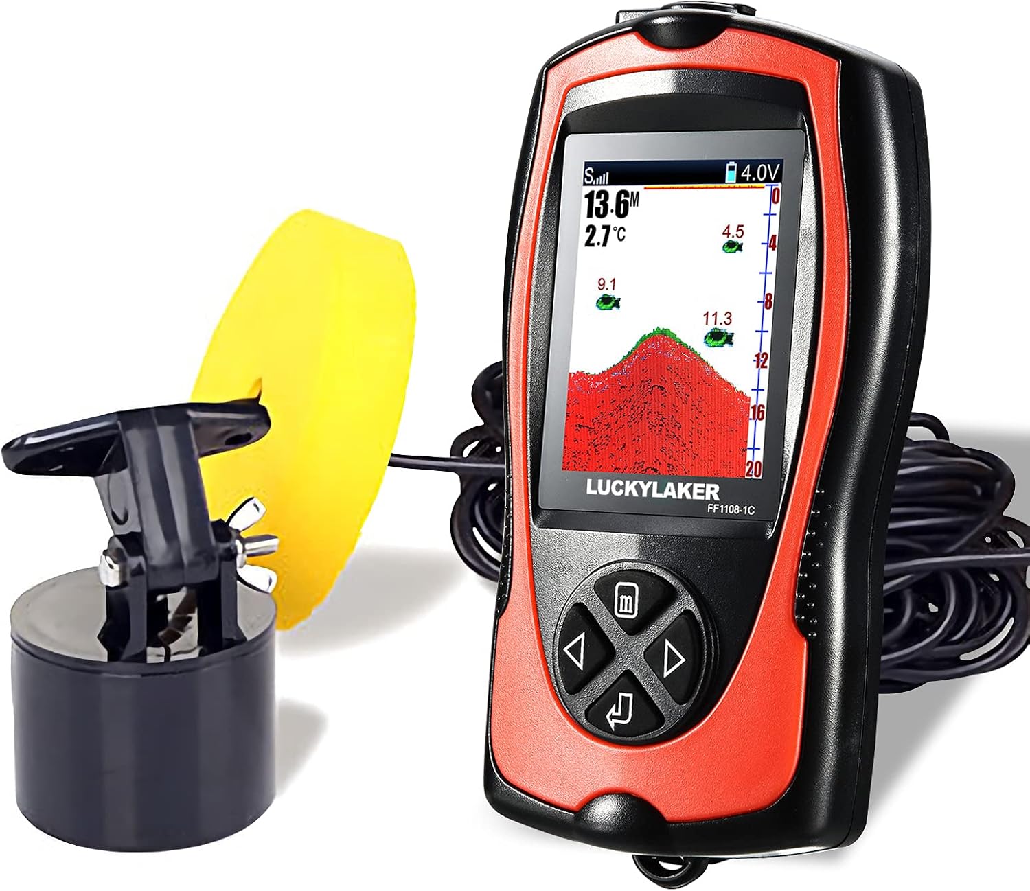 LUCKYLAKER Portable Display Fish Finder Boat Handheld Transducer Fish Finders Kayak Water Sensor Depth Finder LCD Wired Cable Ice Sea Fishing Pack of 2