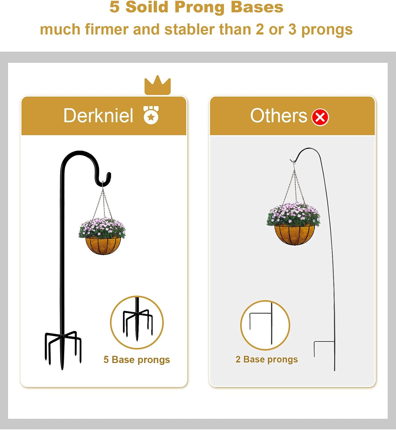 Derkniel Shepherd Hook 108 Inch Tall Heavy-Duty Metal Garden Hanging Pole Stake for Bird Feeder Pole Plant Baskets, Black (2 Packs) Pack of 2