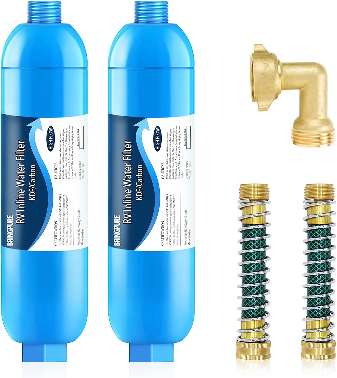 2 Packs of RV Inline/Marine Water Filter With Flexible Hose Protector and Pressure Regulator, NSF Certified, Dedicated for Gardening, RVs, Campers, Trailer, Compatible with Camco 40043 KDF Filter